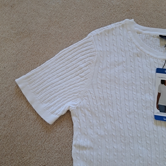 Tommy Hilfiger Sweater Women's Size Large White Cable Knit Short Sleeved NWT - Picture 12 of 12